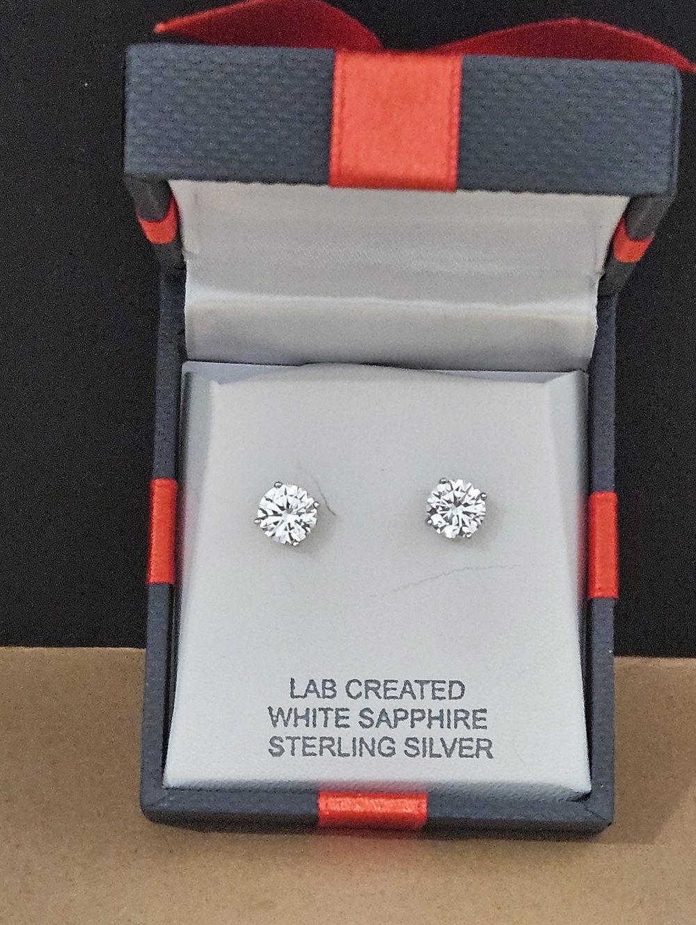 Sterling silver lab created White sapphire Round earrings. New